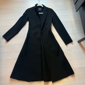 Theory Black Long A-Line Wool Coat Size P (or Size 00)